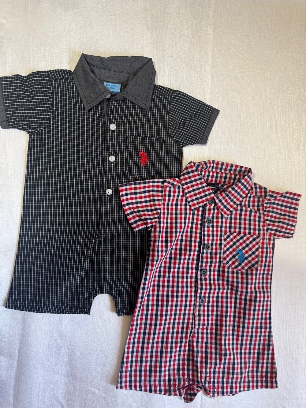 Polo by Ralph Lauren Kids Short-Sleeve Button Romper - Black & Red Plaid